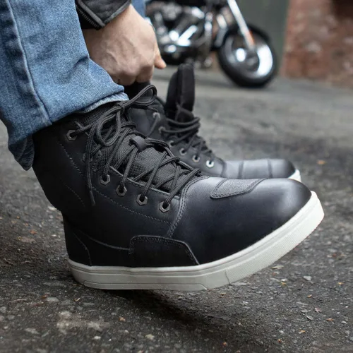 Vista 6 de Milwaukee Leather MBM9002 - Zapatos de cuero negro para hombre, calle reforzada, para motociclistas, con protección de cambio y soporte de tobillo