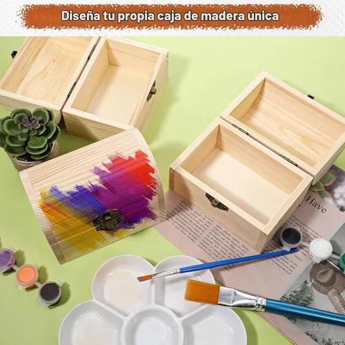 Vista 3 de 4 cajas de madera sin terminar de 4.72 x 3.15 pulgadas, cajas de madera