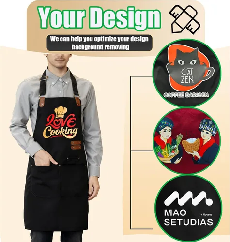 Vista 5 de BeautyWill Delantal personalizado personalizado para hombres y mujeres, delantales de cocina personalizados con bolsillos, nombre, texto, logotipo