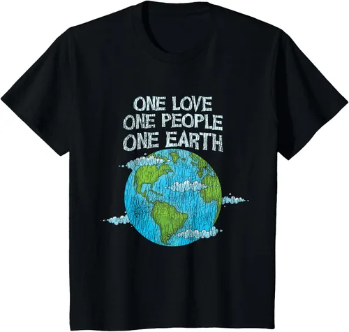 Vista 34 de Vintage One Love One People Planet Cambio climático Día de la Tierra Camiseta Negro