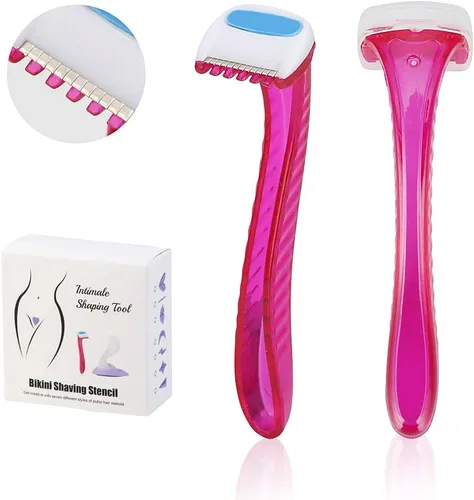 Vista 6 de Plantillas de pelo púbico para mujer, kit de plantillas de afeitado de bikini con 7 formas reutilizables, plantillas de recortadora de bikini