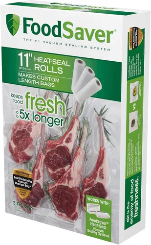Vista 5 de FoodSaver Bolsas selladoras al vacío, 11 pulgadas x 16 pies (paquete de 2) y bolsas selladoras al vacío, rollos para almacenamiento hermético