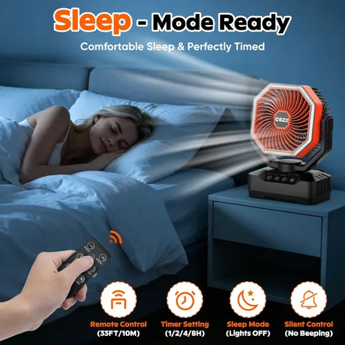 Vista 7 de COZII Ventilador portátil recargable, ventilador de batería de 20000 mAh de hasta 70 horas de funcionamiento, ventilador de campamento con luz LED