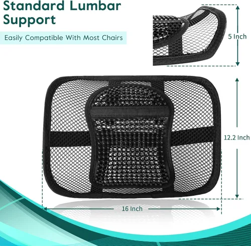 Vista 4 de Samyoung - Soporte lumbar de malla para asiento, cojín de respaldo con malla transpirable para sillas de oficina y coche, 12" x 16