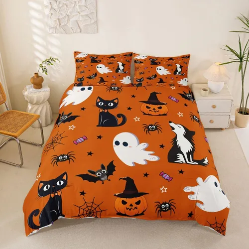Vista 35 de Erosebridal Halloween Castle Pumpkin Duvet Cover Set Spooky Floral Cartoon Twin Bedding Sets for Girls Kids Boys Vintage Spooky Comforter Cover