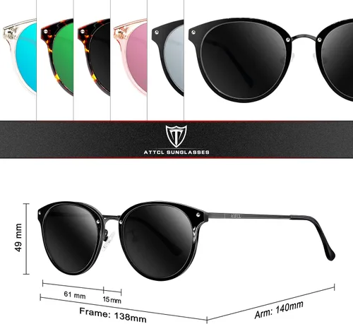 Vista 3 de ATTCL Gafas de sol polarizadas redondas para mujer - Protección UV Marco de metal
