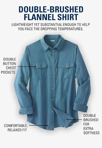 Vista 6 de KingSize - camisa de franela sólida alta y sólida doble cepillado para hombre