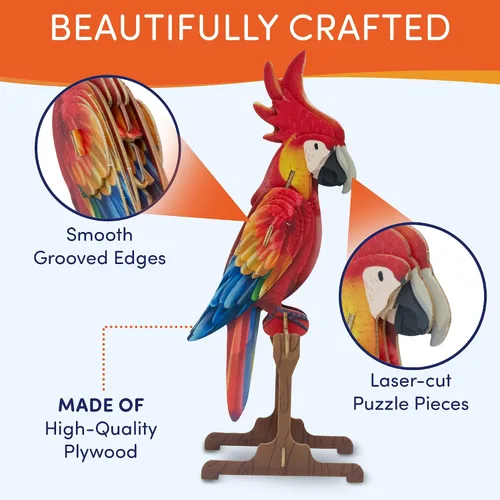 Vista 3 de Rompecabezas de madera 3D 4 coloridos pájaros de juguete para niños, kits de construcción de modelos, rompecabezas de cerebro, kits educativos STEM