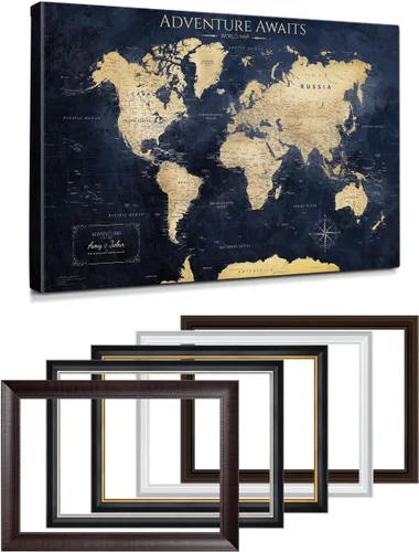 Vista 33 de IPIC - Lienzo con mapas de EE. UU. para decoración de pared, mapa con pin de empuje para marcar viajes, mapa de viaje impreso de EE. UU.