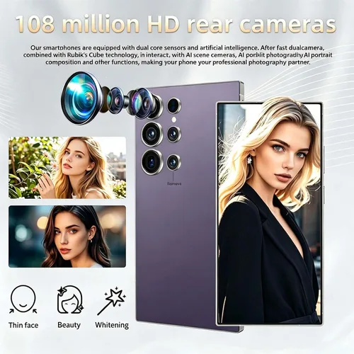Vista 5 de C25U 5G Teléfonos desbloqueados Android 15 Smartphone 256GB+8GB Dual SIM Dual Standby Teléfono celular (púrpura)