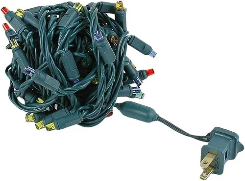 Vista 2 de Novelty Lights - Juego de mini luces LED de Navidad con 50 luces parpadeantes, multicolor, cable verde, 25 pies