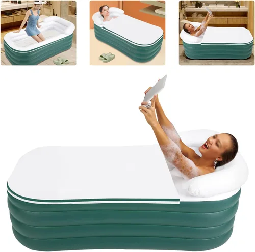 Vista 2 de Bañera inflable para adultos con bomba de aire eléctrica, bañera plegable portátil para interiores o exteriores, bañera inflable independiente