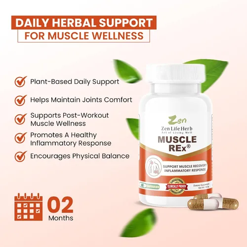Vista 3 de ZEN LIFE HERB Muscle REx - Soporte para articulaciones, músculos y nervios - Suplemento a base de plantas para aliviar dolores y molestias crónicas