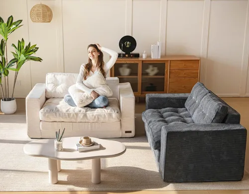 Vista 8 de MAXYOYO - Sofá cama convertible, sofá cama desplegable de dos plazas, sofá cama plegable 2 en 1, sofá de piso desplegable con almohadas para sala