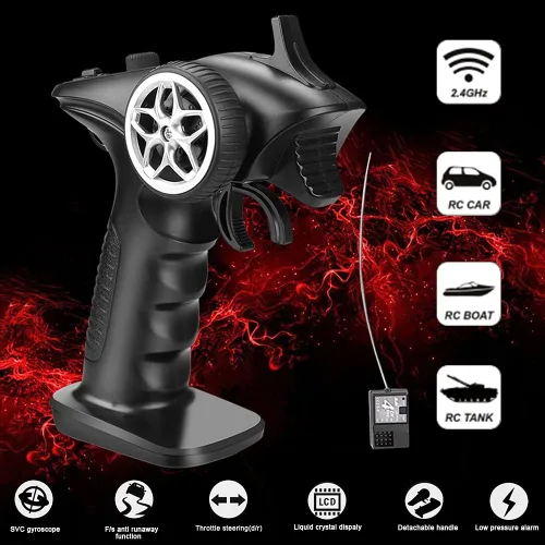 Vista 2 de Controlador RC de 2.4 GHz 4CH RC remoto y receptor transmisor de radio digital para 18 110 116 132 RC Car Boat Tank Crawler GA-4H-TX