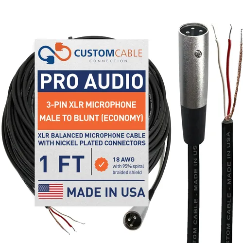 Vista 5 de 1 pie Custom Cable Connection Pro-Audio XLR Micrófono equilibrado hembra a Blunt 18 AWG Economy blindado Cable de instalación