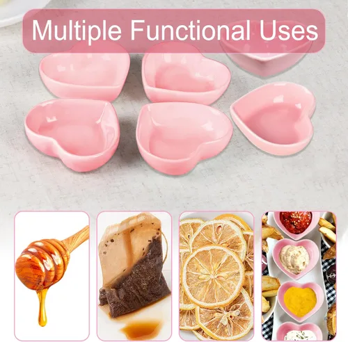 Vista 3 de Regalos de San Valentín para ella, lindos cuencos de cerámica con forma de corazón, mini condimento lateral, platos para condimentos, sushi, soja