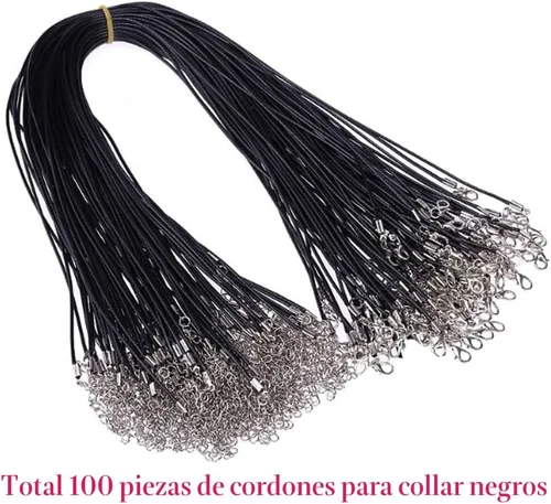 Vista 2 de Selizo - 100 unidades de cordón para collar para hacer joyas, cuerda encerada negra para suministros de fabricación de pulseras