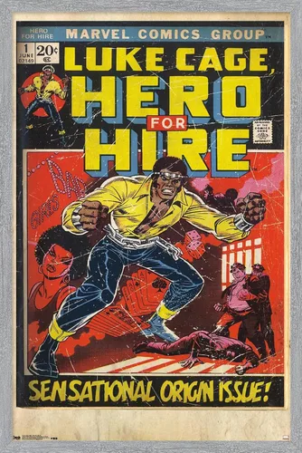 Vista 13 de Trends International Marvel Comics Luke Cage - Hero for Hire Cover #1 Wall Poster, 22.4L x 14.7W, Barnwood Framed Version