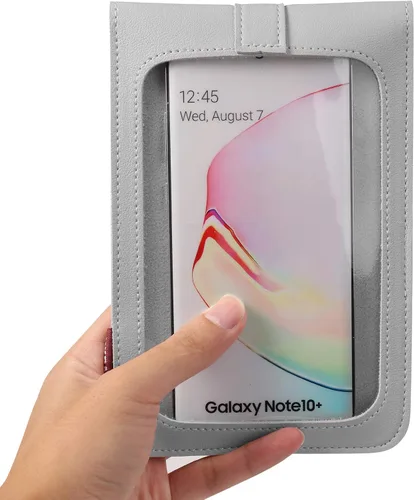 Vista 6 de Bolsos cruzados para teléfono celular, monederos para pantalla táctil con ventana transparente para mujer (gris), Gris