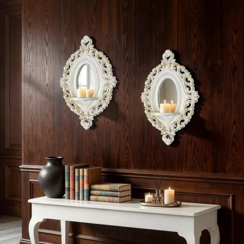 Vista 12 de Juego de 2 apliques de velas de relieve tridimensional, soportes de velas rústicos para montaje en pared, decoración de pared colgante de madera