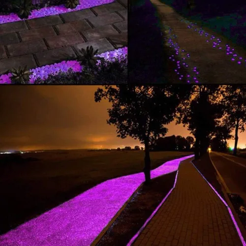 Vista 2 de yxx 200 piedras que brillan en la oscuridad, rocas solares luminosas de adoquines para exteriores, pasarela de goma reciclada, pecera, jardín