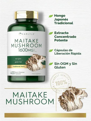 Vista 3 de Carlyle Suplemento de hongos Maitake 400 Cápsulas Extracto de hierbas tradicional Sin OMG y sin gluten