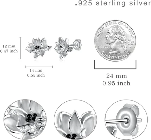 Vista 6 de Lotus Earrings 925 Sterling Silver Yoga Lotus Jewelry Lever back Earrings Stud Earrings Gifts for Women Mom