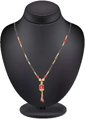 Vista 2 de Collar de mangalsutra de Hawker indio tono dorado para mujer con tachuelas de piedra
