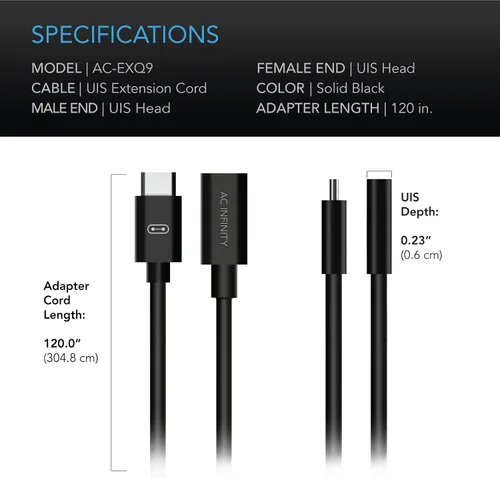 Vista 4 de AC Infinity Cable de extensión UIS a UIS hembra a macho, cable extensor de conexión de 10 pies, funciona con controlador 69, controlador 63