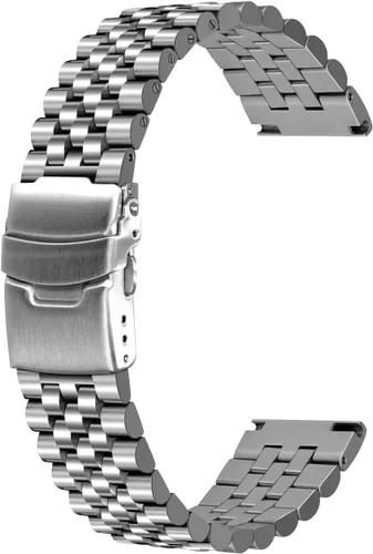 Vista 11 de Correa de Brazalete de Reloj de Acero Inoxidable de Plata Sólido 3D Super Cepillada y Pulida, 20mm 22mm 24mm, Hebilla de Doble Despliegue de Negro