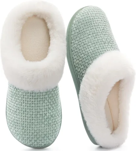 Vista 15 de ULTRAIDEAS Pantuflas cálidas de invierno para mujer, de espuma viscoelástica con forro polar cómodo, mullido, para interiores y exteriores Negro