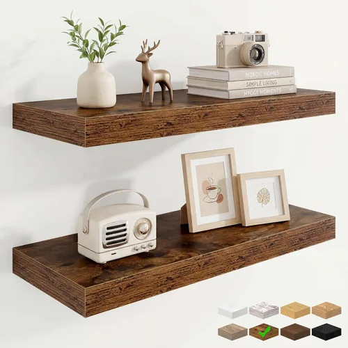 Vista 92 de Marsmiles 12in Depth Floating Shelves, 12x12x1.4, Rustic Brown, Set of 3 Marrón rústico