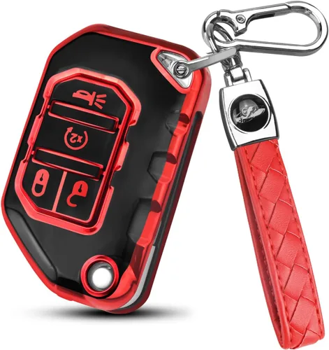 Vista 12 de QBUC Funda para llavero Jeep con llavero (negro)