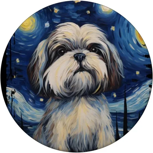 Vista 3 de Shih Tzu Perro Noche Estrellada Pintura Perro Mamá Papá PopSockets Estándar PopGrip