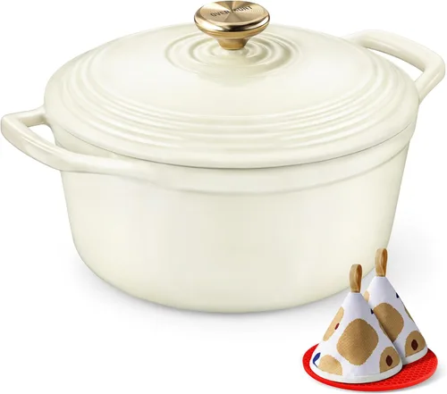 Vista 34 de Overmont - Horno holandés de hierro fundido esmaltado, de 4.5 QT, con tapa, libro de cocina (idioma español no garantizado) y agarraderas de verde