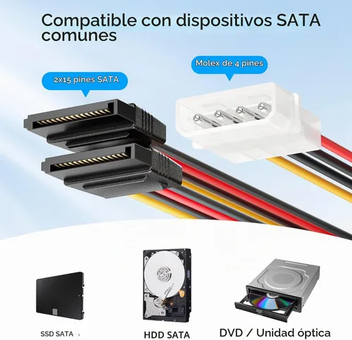 Vista 3 de Cable Matters Paquete de 3 cables en Y Molex a SATA dual, 6 pulgadas