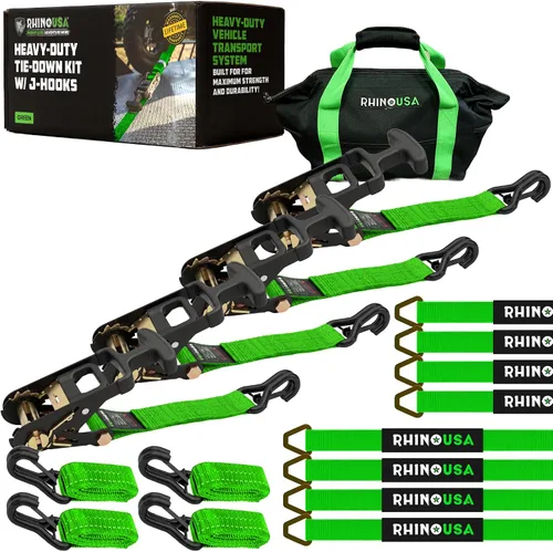 Vista 9 de Rhino USA Correas de amarre de automóvil para remolques con ganchos en J (paquete de 4) – 2" x 8' (10,000 lb de resistencia a la rotura) – Correas