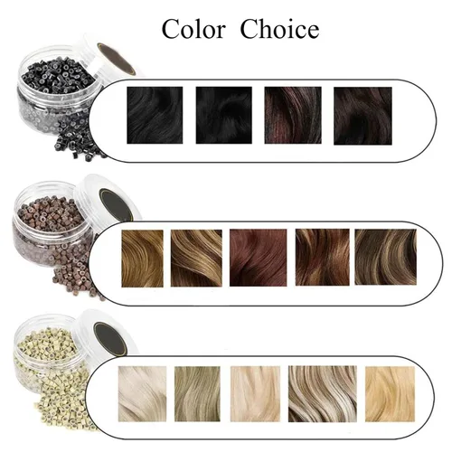 Vista 3 de 500 anillos de silicona con microeslabones de 0.197 in para extensiones de cabello, herramientas de microenlaces de aluminio para extensiones