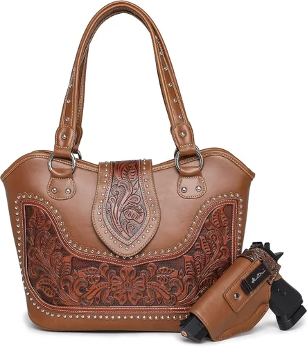 Vista 7 de Montana West - Bolso estilo tote occidental para mujeres, bolso de hombro con grabado. Bolsos y carteras para damas A-tooling Negro