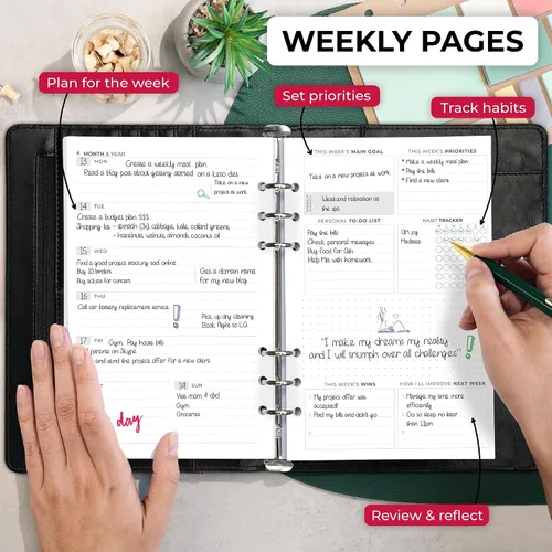 Vista 3 de Clever Fox Carpeta de agenda semanal, Agenda para fijar objetivos para administración del tiempo y tareas semanales, Organizador del trabajo y vida