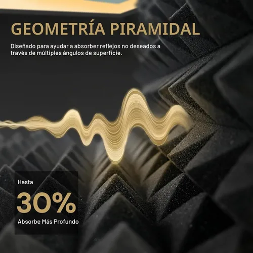 Vista 3 de Focusound Paneles acústicos, paquete de 50 unidades de 2 x 12 x 12 pulgadas con 300 adhesivos de doble cara, espuma piramidal a prueba de sonido