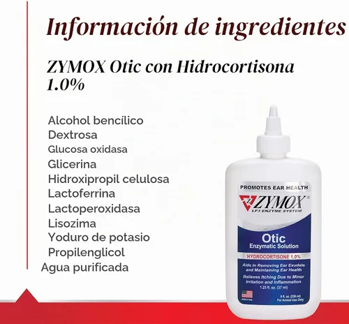 Vista 5 de Solución enzimática Otic para tratamiento de problemas de oído de mascotas con hidrocortisona de Zymox
