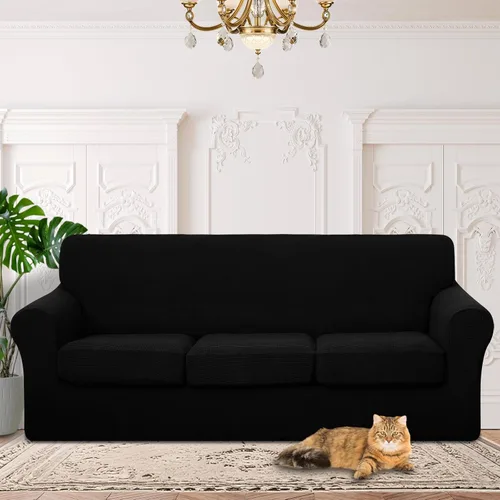 Vista 62 de 2 fundas elásticas para sillas de 1 cojín, protector de muebles, fundas de sofá, lavables, aptas para mascotas, funda antideslizante con parte
