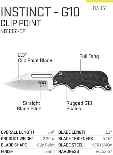 Vista 2 de Cuchillo fijo y compacto SOG Instinct, cuchilla de 2.3 pulgadas