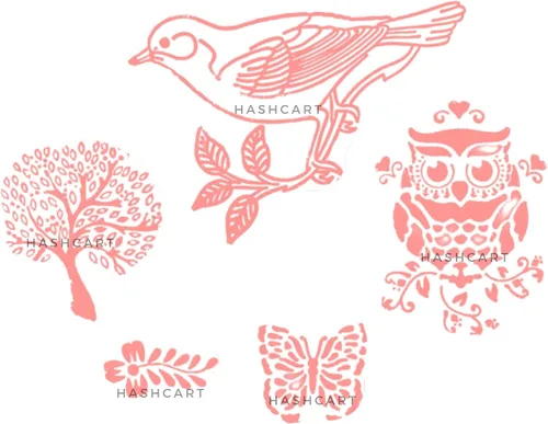 Vista 3 de Juego de 5 sellos de impresión de madera, estampados florales de pájaros tallados a mano para hacer tarjetas, álbumes de recortes y manualidades