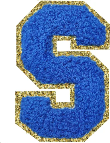 Vista 105 de 3Pcs Letter Patches Varsity Glitters Chenille,SPRT Iron on Blue Letter Patch,Alphabet Cloth Patch for Team Costume Decoration 3.1in Height S