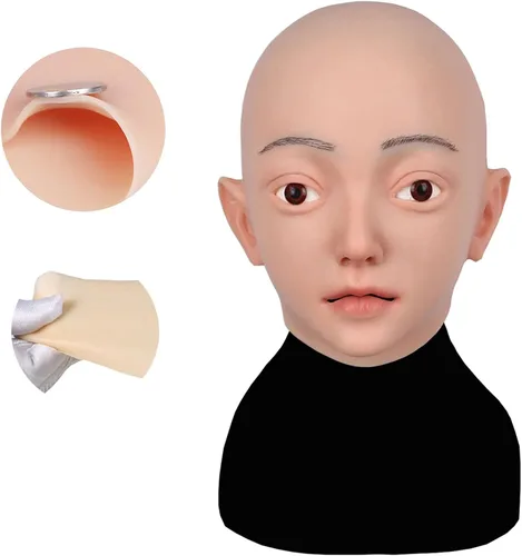 Vista 3 de Máscara de cabeza femenina realista de silicona suave, hecha a mano, para crossdresser transgénero, disfraces de Halloween, cosplay