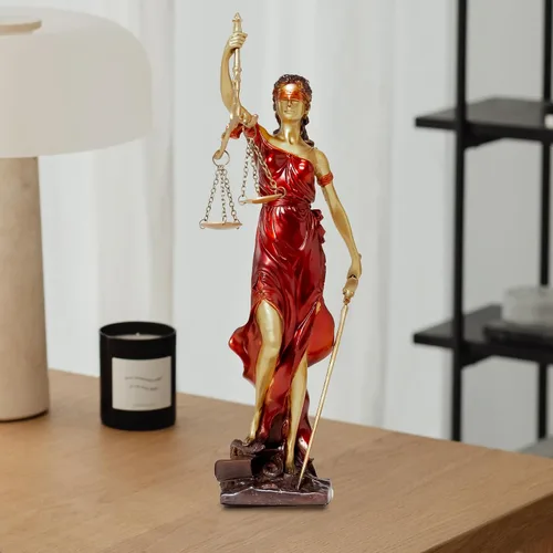 Vista 3 de Estatua de bronce ciega de la justicia, figura de justicia Themis de 11 pulgadas (rojo)
