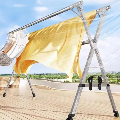 Vista 5 de Clothes Drying Rack, Heavy Duty Stainless Steel Folding Laundry Rack for Indoor Outdoor Use, Retractable Coat Hanger for Clothes, Blankets, Bed